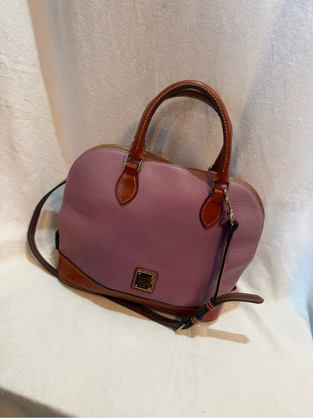 Dooney & Bourke Purple Leather Dome Satchel with Brown Trim - Women’s Bag